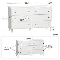 White Rowan Valley 6 Drawer Double Dresser Provide Plenty for Storage Space
