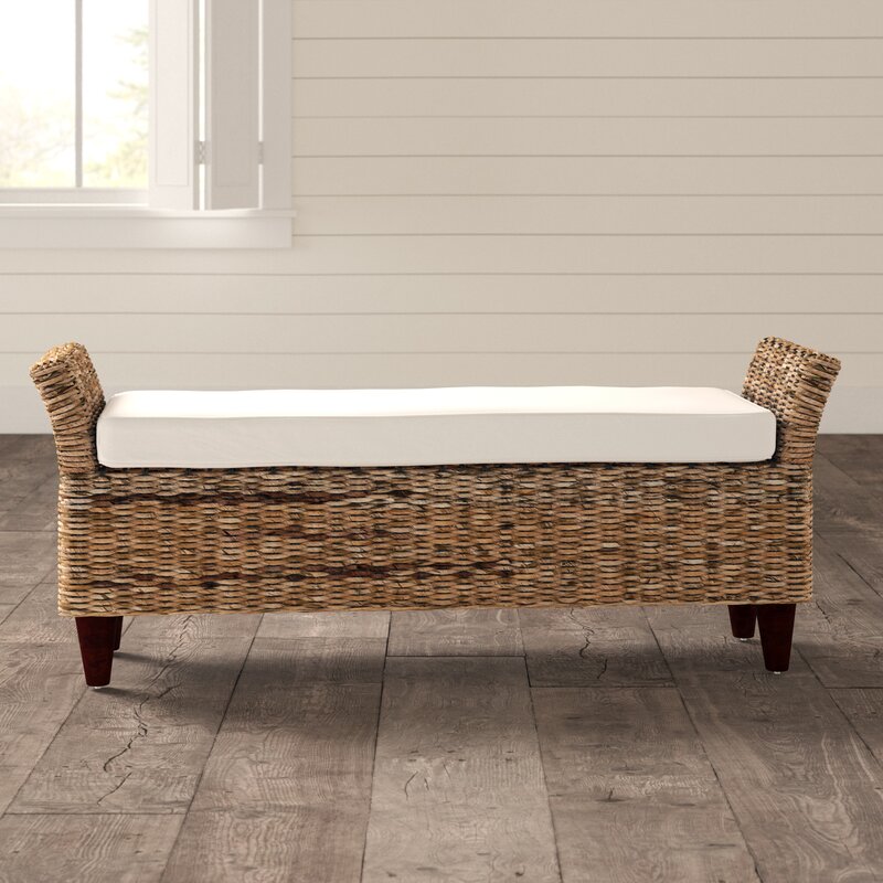 Roy Wicker Bench Natural Varied Patina of the Abaca is Paired with a Cotton-Blend Cushion that is Comfortable and Durable