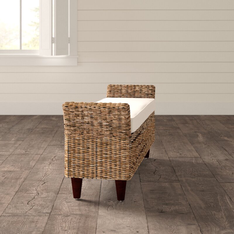 Roy Wicker Bench Natural Varied Patina of the Abaca is Paired with a Cotton-Blend Cushion that is Comfortable and Durable
