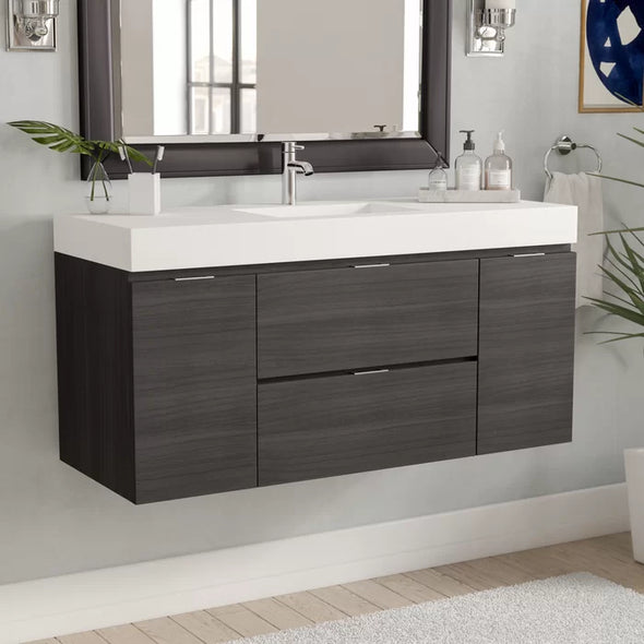 Gray Oak Royka 47" Wall-Mounted Single Bathroom Vanity Set Design