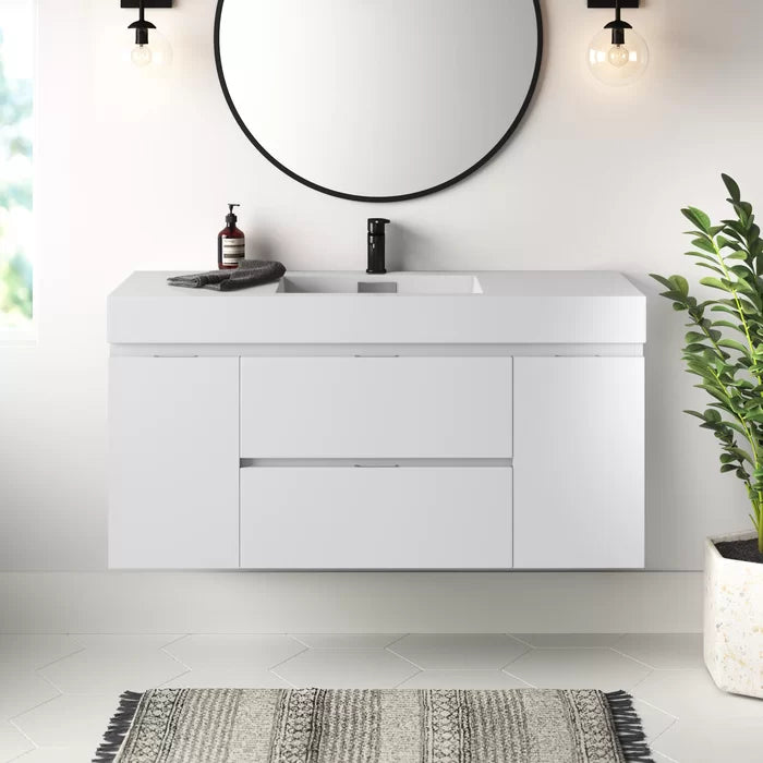 Gloss White Royka 47" Wall Mounted Single Bathroom Vanity Set Design