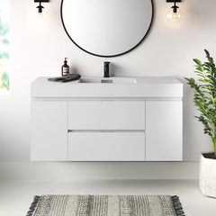 Gloss White Royka 47" Wall Mounted Single Bathroom Vanity Set Design