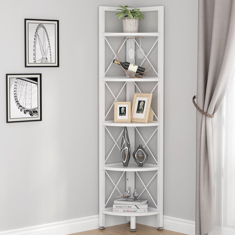 White 63'' H x 12.2'' W Iron Corner Bookcase Corner Stand Shelf