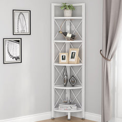 White 63'' H x 12.2'' W Iron Corner Bookcase Corner Stand Shelf