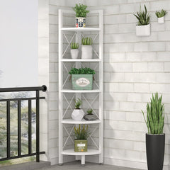 White 63'' H x 12.2'' W Iron Corner Bookcase Corner Stand Shelf