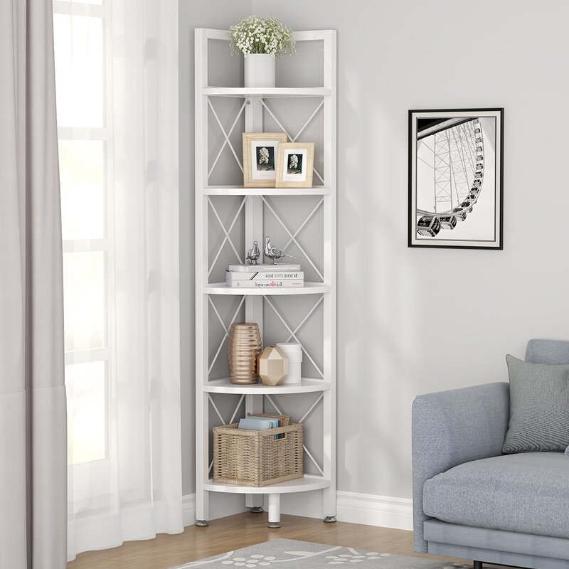 White 63'' H x 12.2'' W Iron Corner Bookcase Corner Stand Shelf