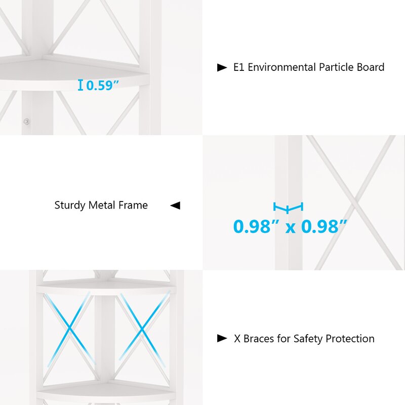 White 63'' H x 12.2'' W Iron Corner Bookcase Corner Stand Shelf