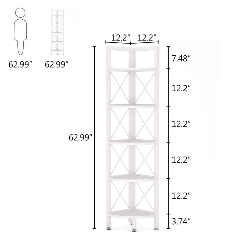 White 63'' H x 12.2'' W Iron Corner Bookcase Corner Stand Shelf