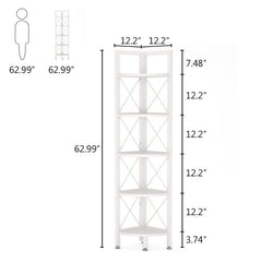 White 63'' H x 12.2'' W Iron Corner Bookcase Corner Stand Shelf