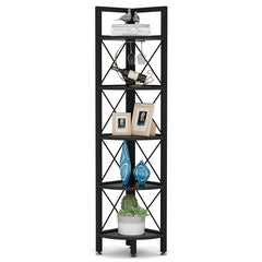 Black Iron Corner Bookcase The Ideal Corner Stand Shelf for Living Room, Kitchen, Bathroom 5-Tier Shelves Design Makes Full Use of Any Limited Space