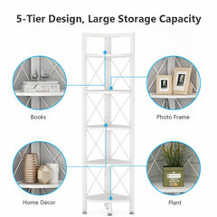 White 63'' H x 12.2'' W Iron Corner Bookcase Corner Stand Shelf