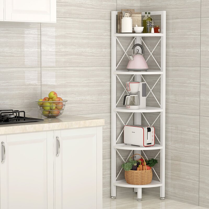 White 63'' H x 12.2'' W Iron Corner Bookcase Corner Stand Shelf