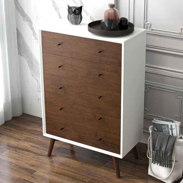 White Rudder 5 Drawer 31.5'' W Solid Wood Chest Modern Style