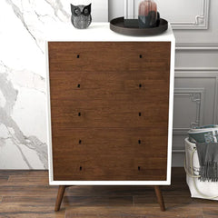 White Rudder 5 Drawer 31.5'' W Solid Wood Chest Modern Style