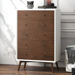 White Rudder 5 Drawer 31.5'' W Solid Wood Chest Modern Style