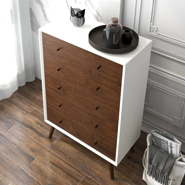 White Rudder 5 Drawer 31.5'' W Solid Wood Chest Modern Style