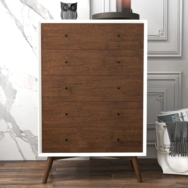 White Rudder 5 Drawer 31.5'' W Solid Wood Chest Modern Style