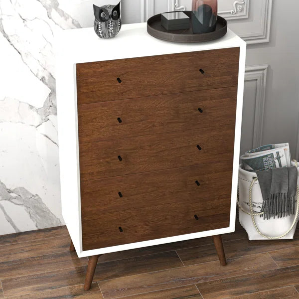 White Rudder 5 Drawer 31.5'' W Solid Wood Chest Modern Style