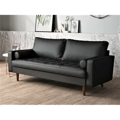 Black Faux Rumaisa 69.68'' Vegan Leather Square Arm Sofa Indoor Design