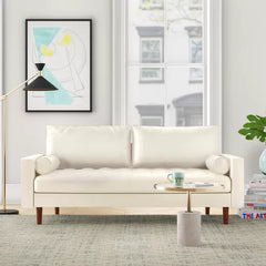 White Faux Rumaisa 69.68'' Vegan Leather Square Arm Sofa Indoor Design