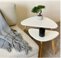 White Modern Contemporary Triangle Nesting Tables, Set of 2