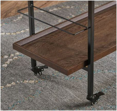 Modern Industrial 2-Tier Wood Bar Cart with Wheels - 38.00” W x 16.10” D x 33.00” H - Walnut