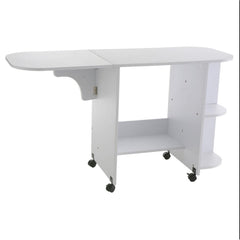 White Folding Sewing Machine Table Made from Particle Board and White Vinyl Veneer