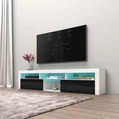 White/Black TV Stand for TVs up to 88" Built-in Lighting with Cable Management and Adjustable Shelves
