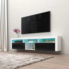 White/Black TV Stand for TVs up to 88" Built-in Lighting with Cable Management and Adjustable Shelves
