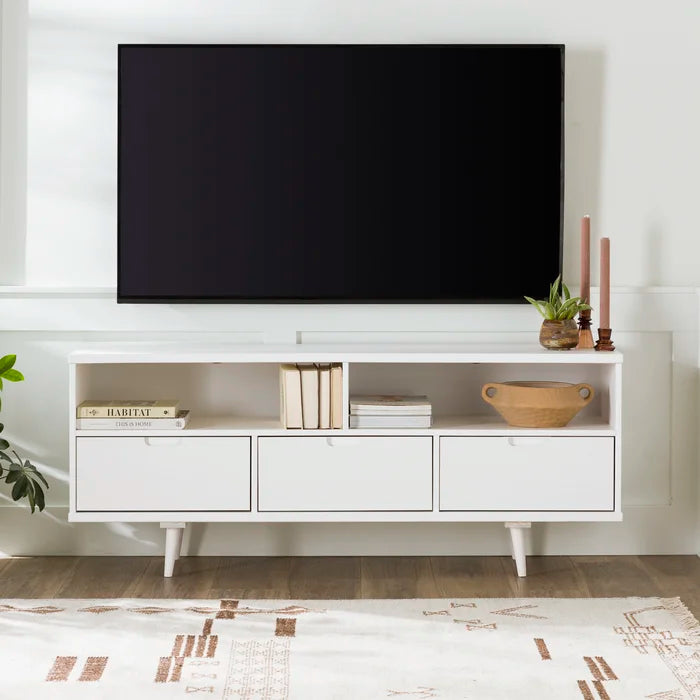 White Sadie Solid Wood TV Stand for TVs up to 65" Cable Management