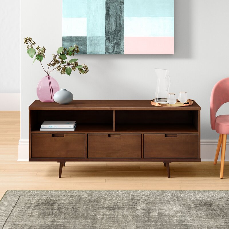 Walnut Sadie Solid Wood TV Stand for TVs up to 65" Natural Wood Grain