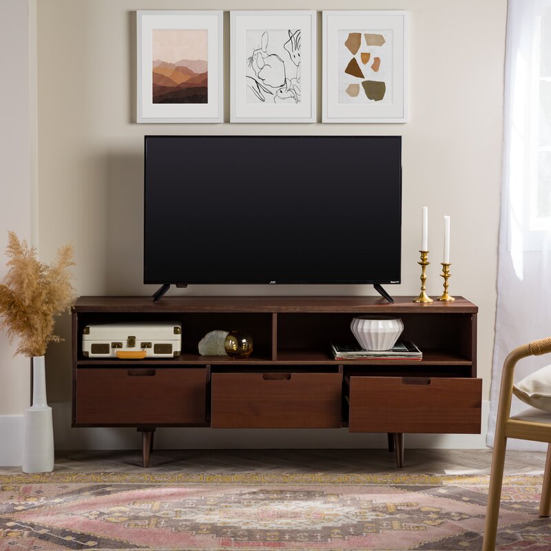 Walnut Sadie Solid Wood TV Stand for TVs up to 65" Natural Wood Grain