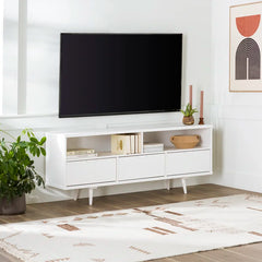 White Sadie Solid Wood TV Stand for TVs up to 65" Cable Management