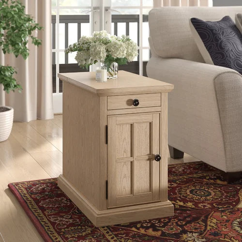 Antique White Saldana 23'' Tall Block End Table with Storage and Built-In Outlets
