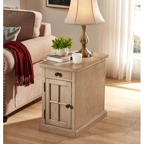 Antique White Saldana 23'' Tall Block End Table with Storage and Built-In Outlets