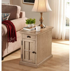 Antique White Saldana 23'' Tall Block End Table with Storage and Built-In Outlets