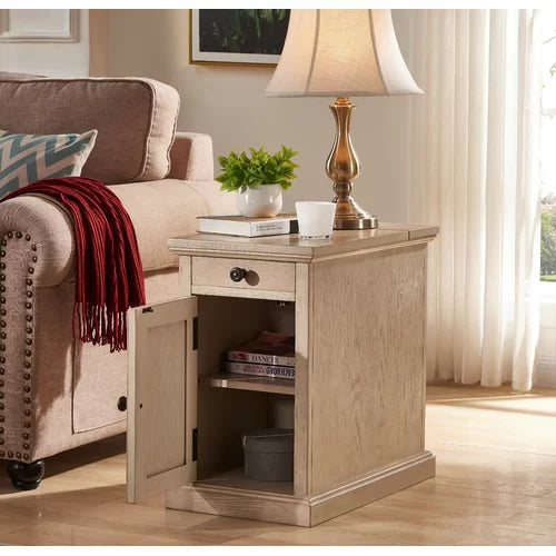 Antique White Saldana 23'' Tall Block End Table with Storage and Built-In Outlets
