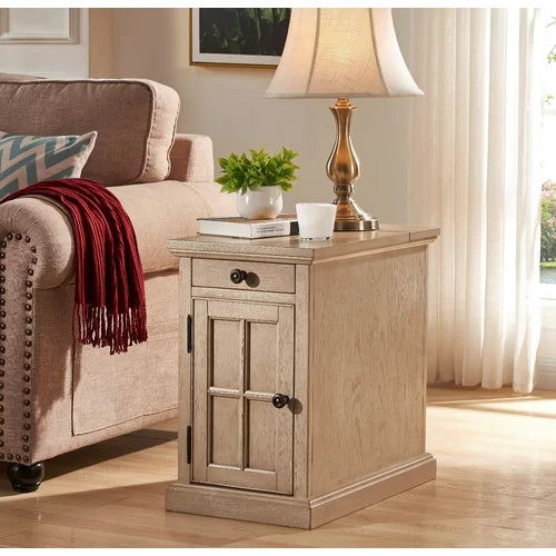 Antique White Saldana 23'' Tall Block End Table with Storage and Built-In Outlets