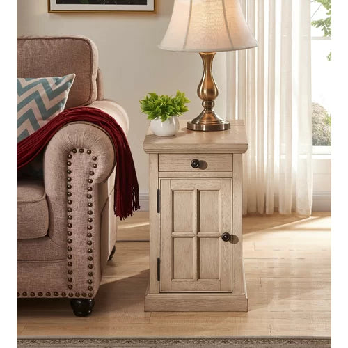 Antique White Saldana 23'' Tall Block End Table with Storage and Built-In Outlets