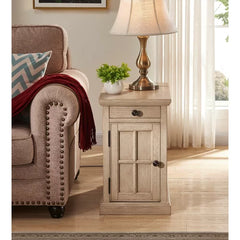 Antique White Saldana 23'' Tall Block End Table with Storage and Built-In Outlets