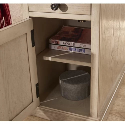 Antique White Saldana 23'' Tall Block End Table with Storage and Built-In Outlets