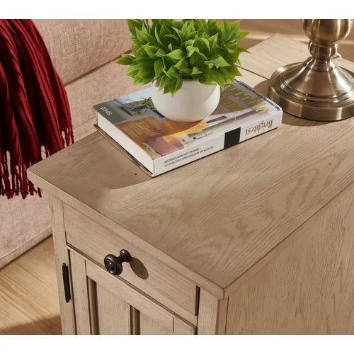 Antique White Saldana 23'' Tall Block End Table with Storage and Built-In Outlets