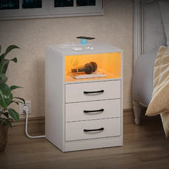 White Salita 23.6'' Tall Pedestal 3 - Drawer End Table and Built-In Outlets