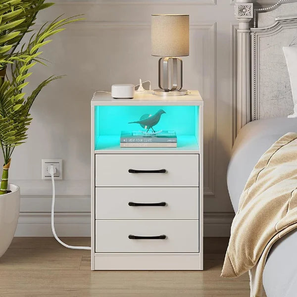 White Salita 23.6'' Tall Pedestal 3 - Drawer End Table and Built-In Outlets