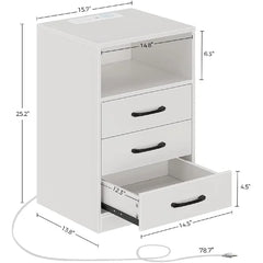 White Salita 23.6'' Tall Pedestal 3 - Drawer End Table and Built-In Outlets