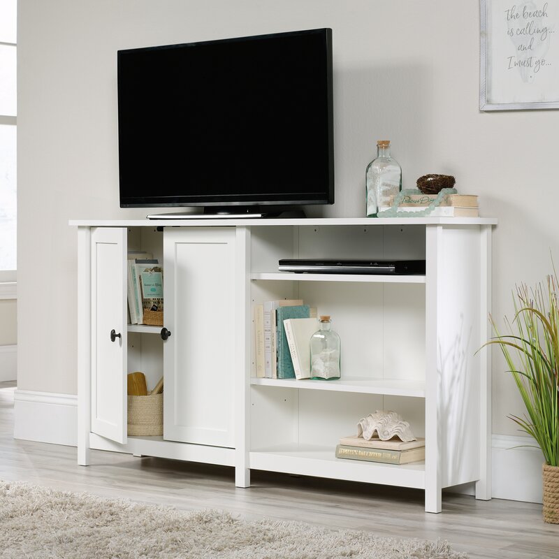 Soft White 57.79'' Console Table Three Open Shelves Perfect for Organize