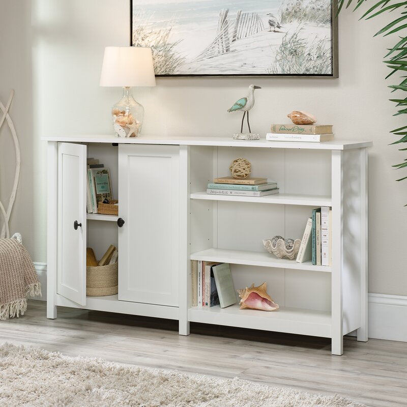 Soft White 57.79'' Console Table Three Open Shelves Perfect for Organize