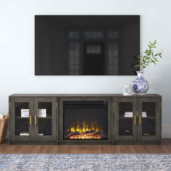San Marcos TV Stand for TVs up to 80" with Fireplace Included Weathered Gray
