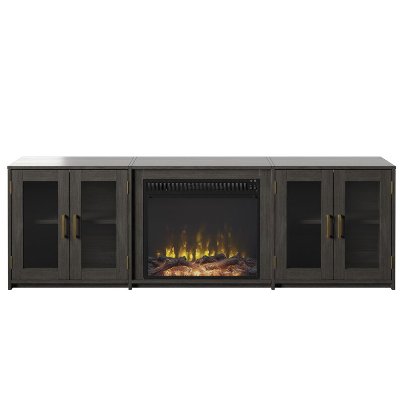 San Marcos TV Stand for TVs up to 80" with Fireplace Included Weathered Gray