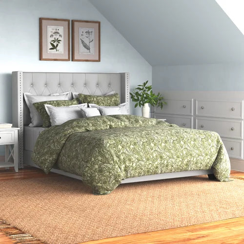 Silver Faux Sanders Upholstered Low Profile Standard Bed Design
